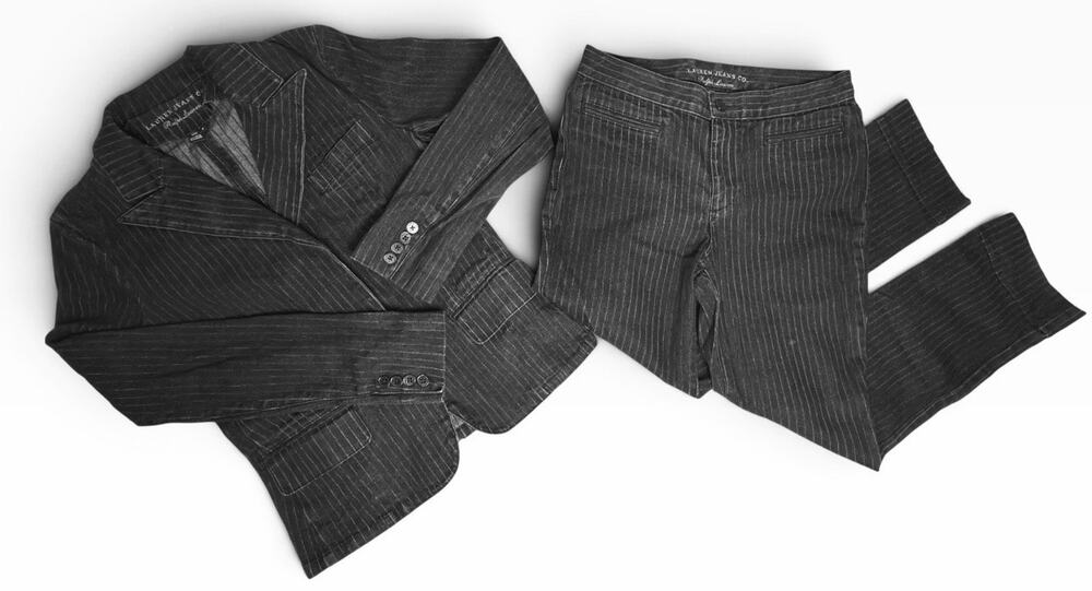 Vintage Y2K Ralph Lauren Jeans Co Pinstripe Denim Pant Suit Jacket Pants 4 M